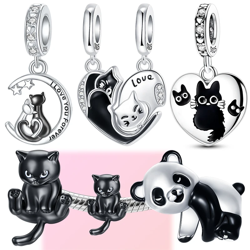 925 Sterling Silver Cute Cat & Panda Dangle Charms Enamel Black Cat & Panda Beads fit Bracelets Jewelry Gift for Women Girls
925 Sterling Silver Cute Cat & Panda Dangle Charms Enamel Black Cat & Panda Beads fit Bracelets Jewelry Gift for Women Girls