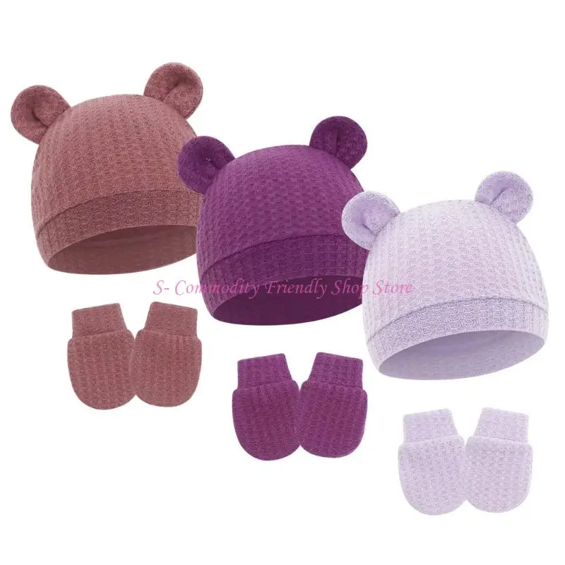 85AE 3 Set Cartoon Bear Ears Infant Hat And Mittens Set Elastic Cotton Fabric Newborns Essential For Daily Comfort Use
85AE 3 Set Cartoon Bear Ears Infant Hat And Mittens Set Elastic Cotton Fabric Newborns Essential For Daily Comfort Use