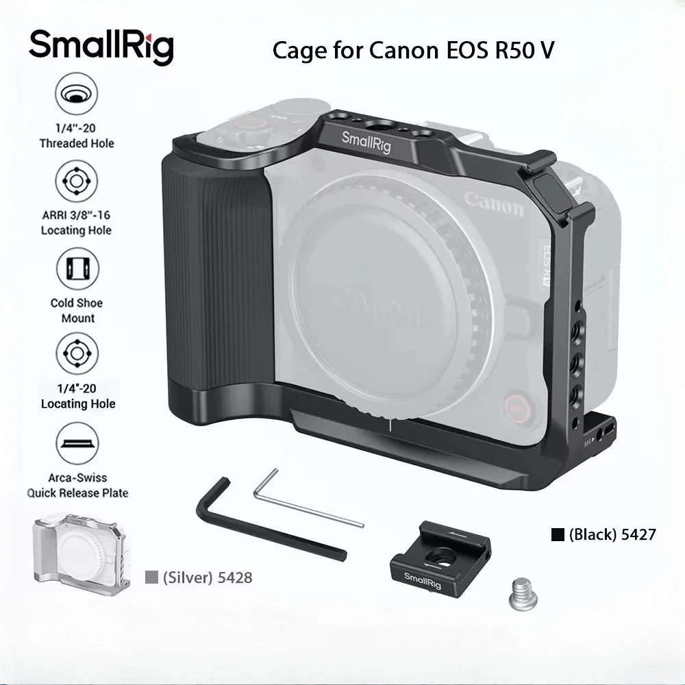 SmallRig 5427 EOS R50 V Cage Black / Silver Color Can Choose, Camera Full Cage for Canon EOS R50 V with Silicone Handle
SmallRig 5427 EOS R50 V Cage Black / Silver Color Can Choose, Camera Full Cage for Canon EOS R50 V with Silicone Handle