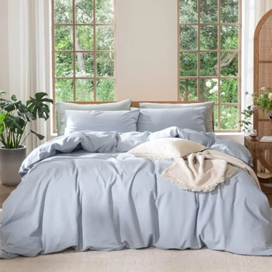 Bedding Duvet Cover Set 100% Washed Cotton Linen Like Textured Breathable Durable Soft Comfy Heathered Cornflower Blue, Queen 9
Bedding Duvet Cover Set 100% Washed Cotton Linen Like Textured Breathable Durable Soft Comfy Heathered Cornflower Blue, Queen 9