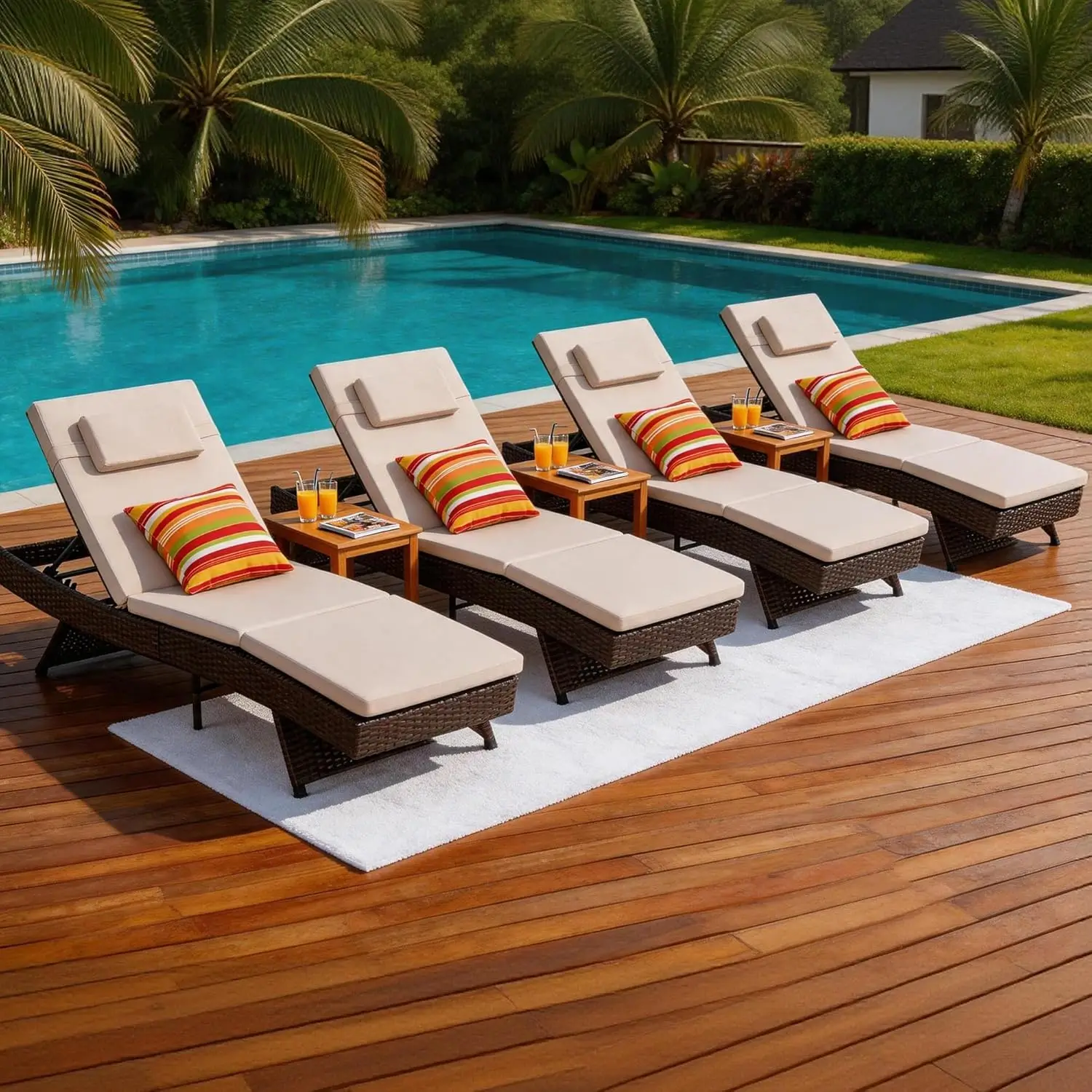 Wicker Chaise Lounge Chair Set of 4, Rattan Patio Lounge Chairs for Outside, Adjustable Chaise Loungers with, Customized
Wicker Chaise Lounge Chair Set of 4, Rattan Patio Lounge Chairs for Outside, Adjustable Chaise Loungers with, Customized