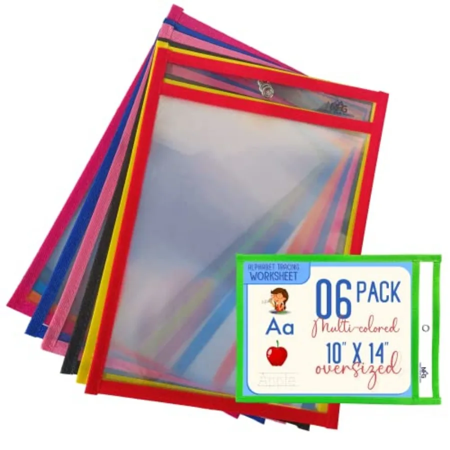6 Packs Oversized Dry Erase Pockets Sleeves Reusable - 10x14 Dry Erase Sheets Ticket Holders 6 Assorted Colors with Binder Ring
6 Packs Oversized Dry Erase Pockets Sleeves Reusable - 10x14 Dry Erase Sheets Ticket Holders 6 Assorted Colors with Binder Ring