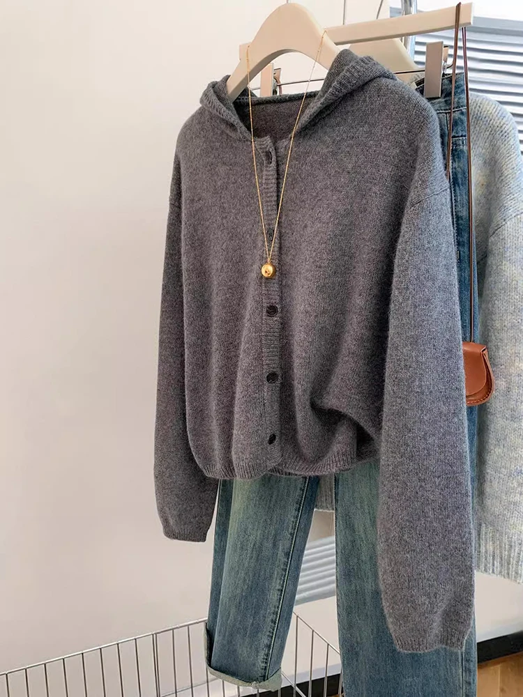 Autumn Winter Hooded Knitted Cardigan Women Lazy Style Single Breasted Sweater Coat Female Fashion Casual Cardigan
Autumn Winter Hooded Knitted Cardigan Women Lazy Style Single Breasted Sweater Coat Female Fashion Casual Cardigan