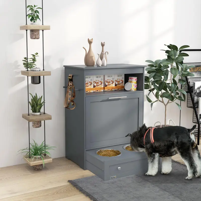 PawHut Pet Feeder Station Storage Cabinet, Dog Food Storage Container with Dog Raised Bowls, Watering Supplies, Gray
PawHut Pet Feeder Station Storage Cabinet, Dog Food Storage Container with Dog Raised Bowls, Watering Supplies, Gray