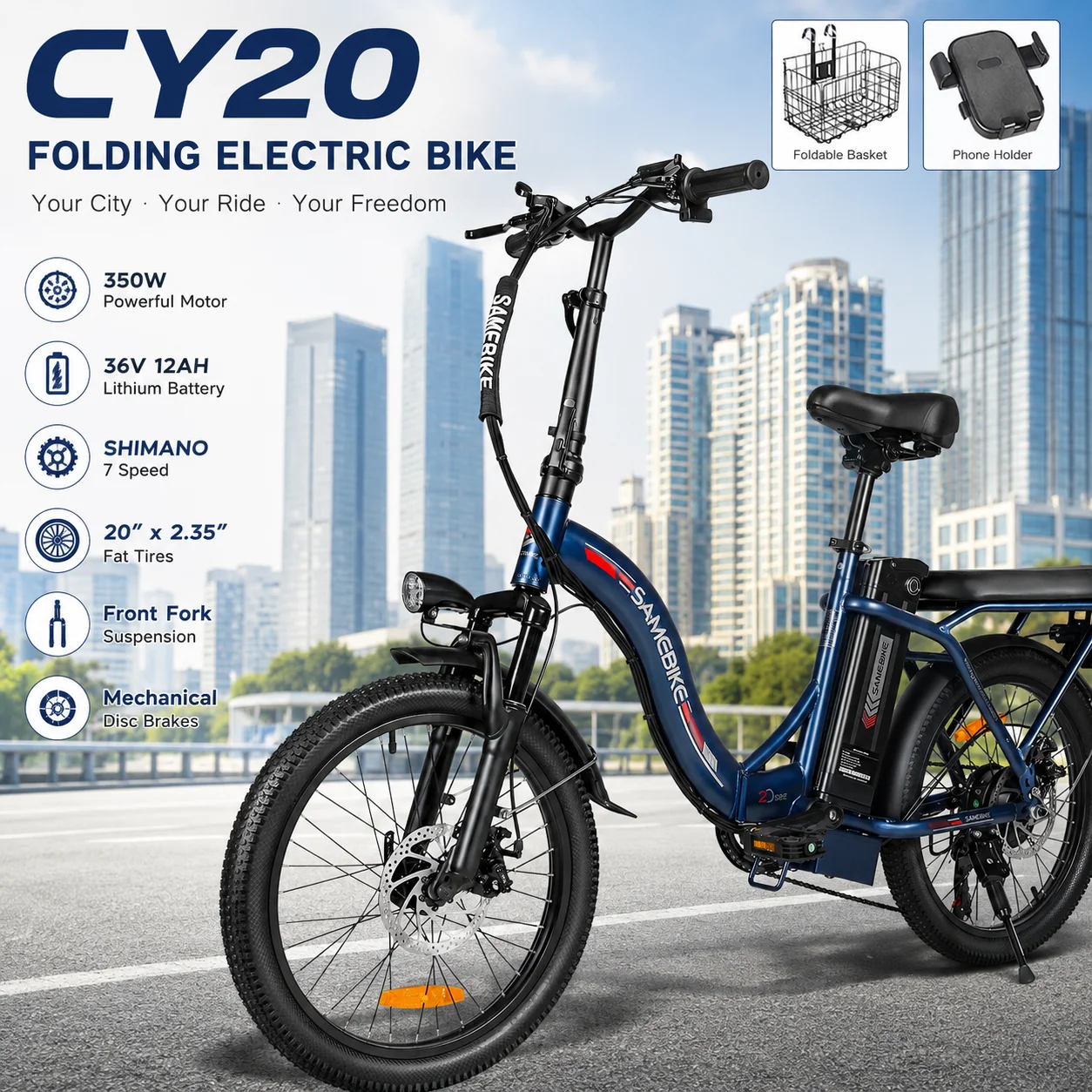 City Electric Bicycle SAMEBIKE CY20 Foldable Electric Bike 350W Brushless Motor 36V 13Ah Battery Fat Tire Shimano 7-Speed
City Electric Bicycle SAMEBIKE CY20 Foldable Electric Bike 350W Brushless Motor 36V 13Ah Battery Fat Tire Shimano 7-Speed