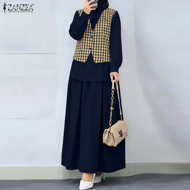 2026 ZANZEA Fashion Women 2 Pieces Sets Summer Long Sleeve Dress Suit Patchwork Blouse Pleated Skirt Sets Ramadan Muslim Outfits
2026 ZANZEA Fashion Women 2 Pieces Sets Summer Long Sleeve Dress Suit Patchwork Blouse Pleated Skirt Sets Ramadan Muslim Outfits