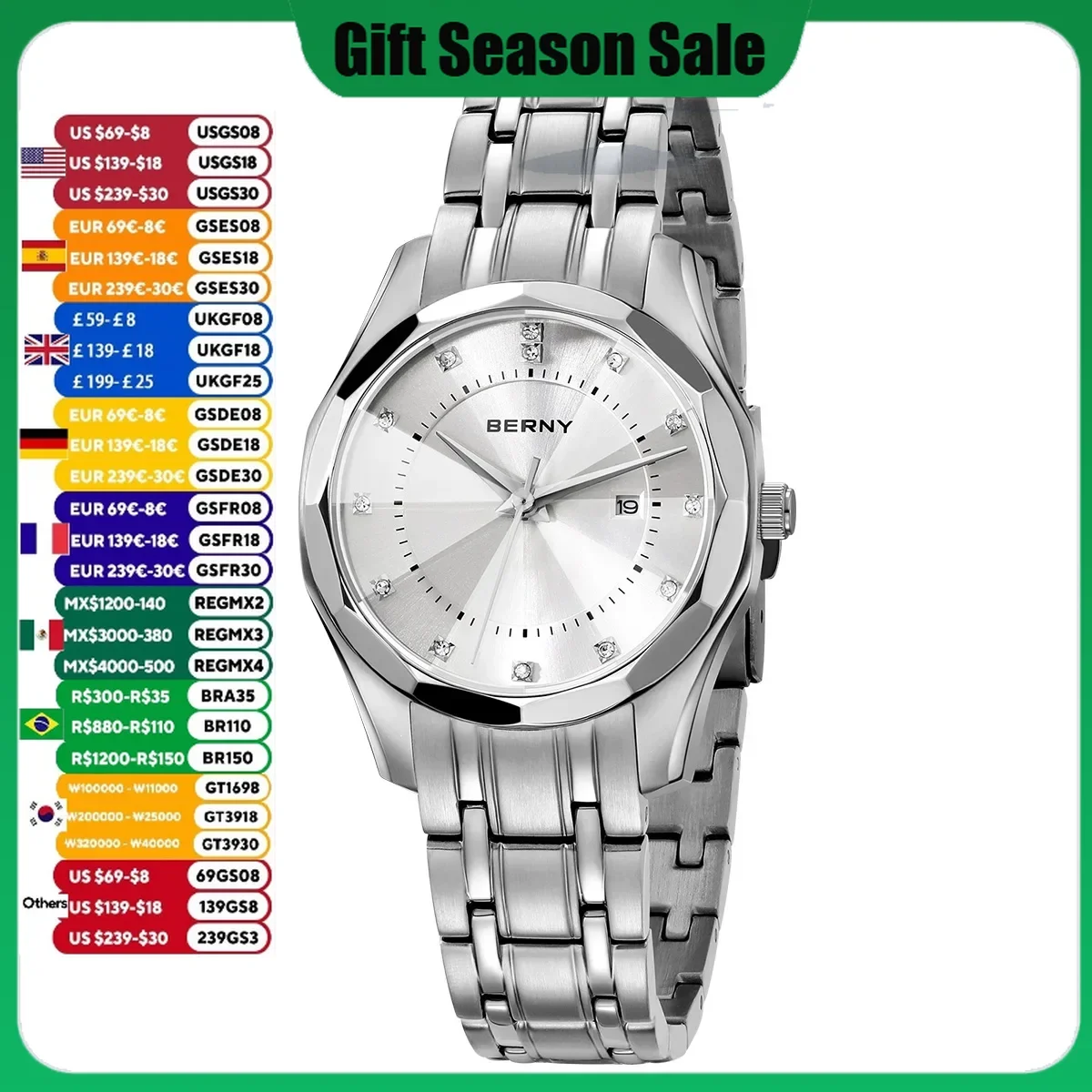 BERNY Watch for Women Wristwatch Waterproof Golden Clock Quartz Stainless Steel Fashion Men Ladies Watch
BERNY Watch for Women Wristwatch Waterproof Golden Clock Quartz Stainless Steel Fashion Men Ladies Watch