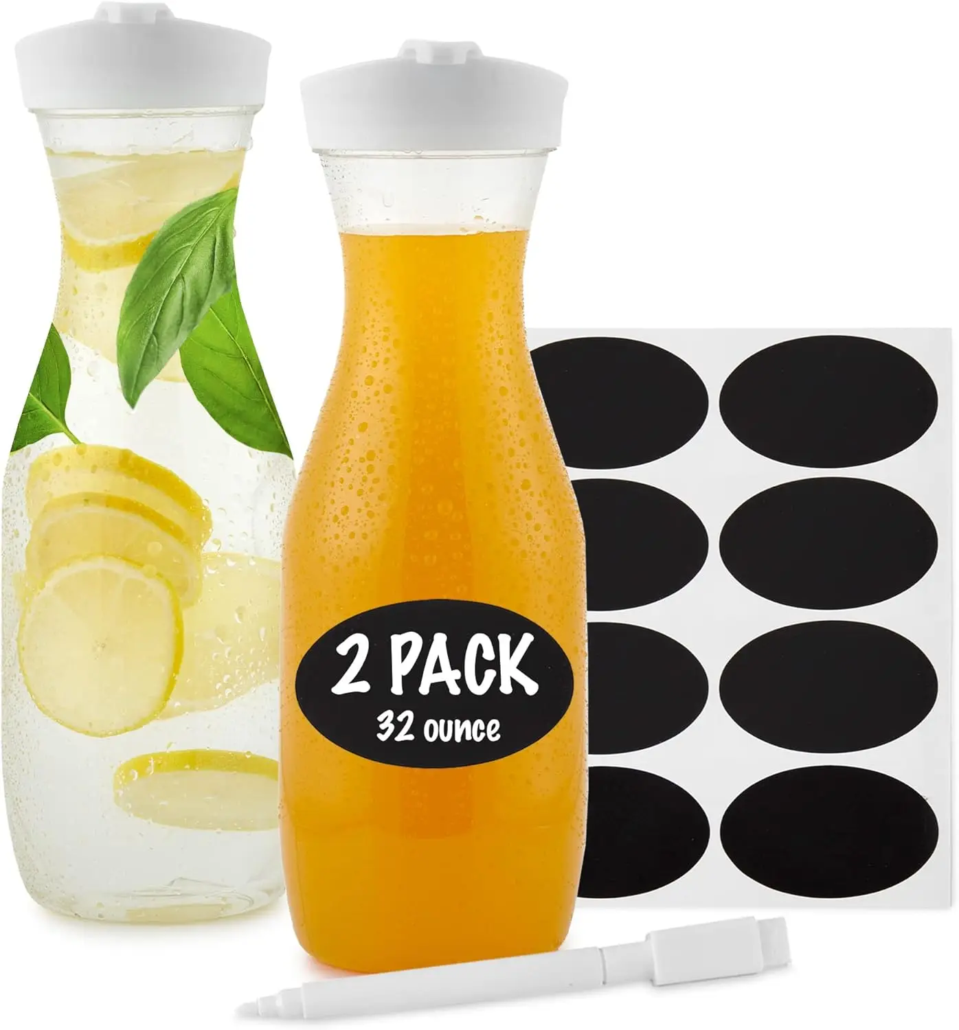 Plastic Juice Carafe with Lids Set of 2 32 oz Drink Pitcher for Mimosa Bar, Water Bottle, Milk Container, Clear Beverage
Plastic Juice Carafe with Lids Set of 2 32 oz Drink Pitcher for Mimosa Bar, Water Bottle, Milk Container, Clear Beverage