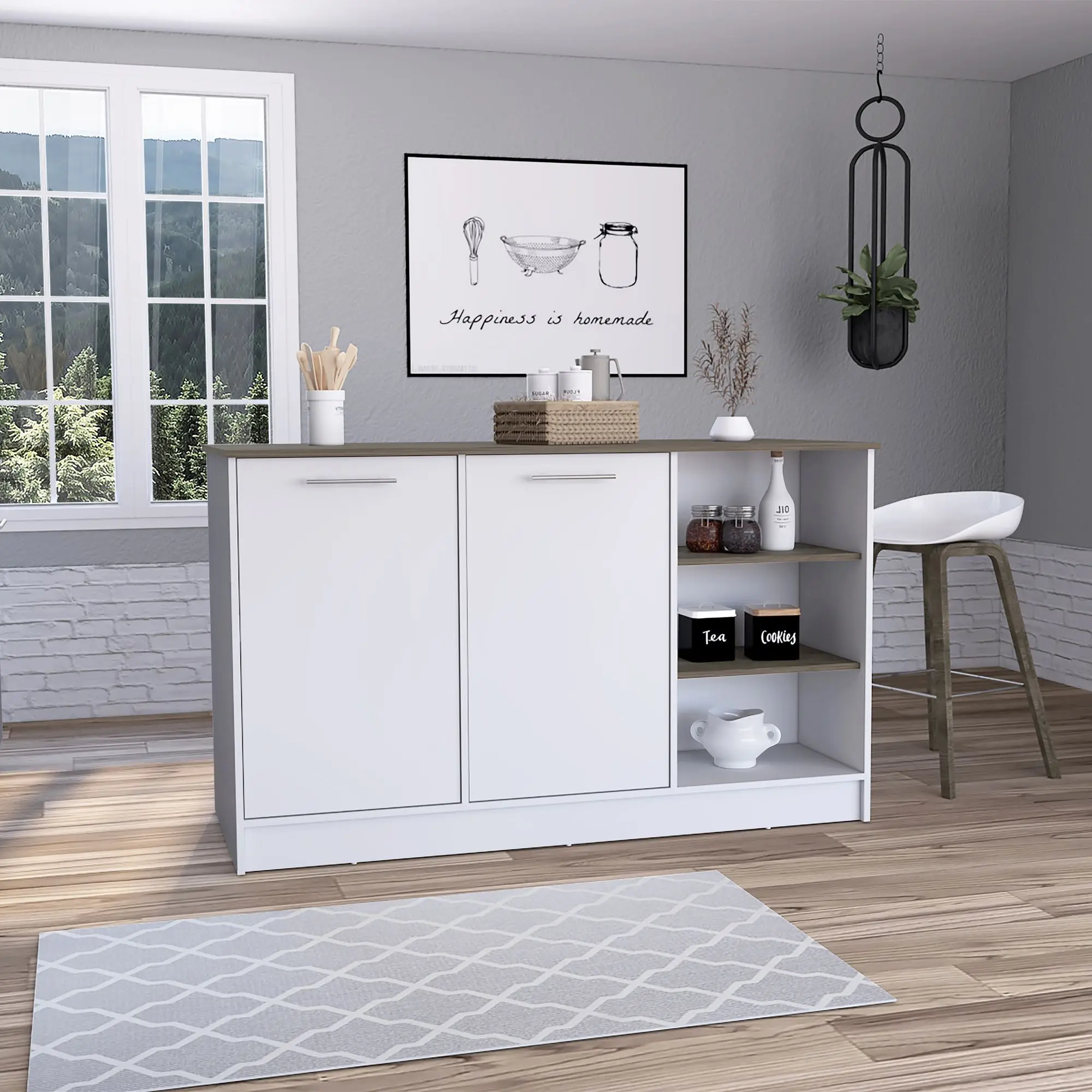 Kitchen Island, Two Cabinets for Conceal Storage Four Concelaed Shelving Spaces Three Open Shelves,Kitchen Islands
Kitchen Island, Two Cabinets for Conceal Storage Four Concelaed Shelving Spaces Three Open Shelves,Kitchen Islands