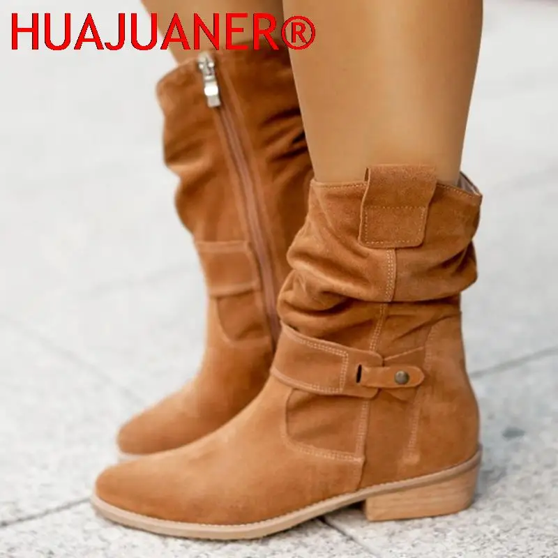 Summer Cowboy Boots For Women Large Size Suede Low Heels Round Head Metal Buckle Side Zipper Mid Boots Fashion Shoes
Summer Cowboy Boots For Women Large Size Suede Low Heels Round Head Metal Buckle Side Zipper Mid Boots Fashion Shoes
