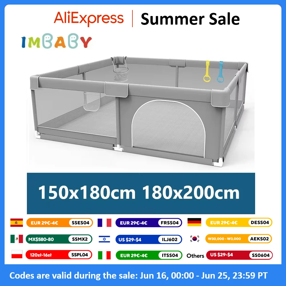 IMBABY Baby Playpen Light Gray Infant Fence 150x180 Baby playground 180x200 Activities for baby Large Dry Pool Safety Fence
IMBABY Baby Playpen Light Gray Infant Fence 150x180 Baby playground 180x200 Activities for baby Large Dry Pool Safety Fence