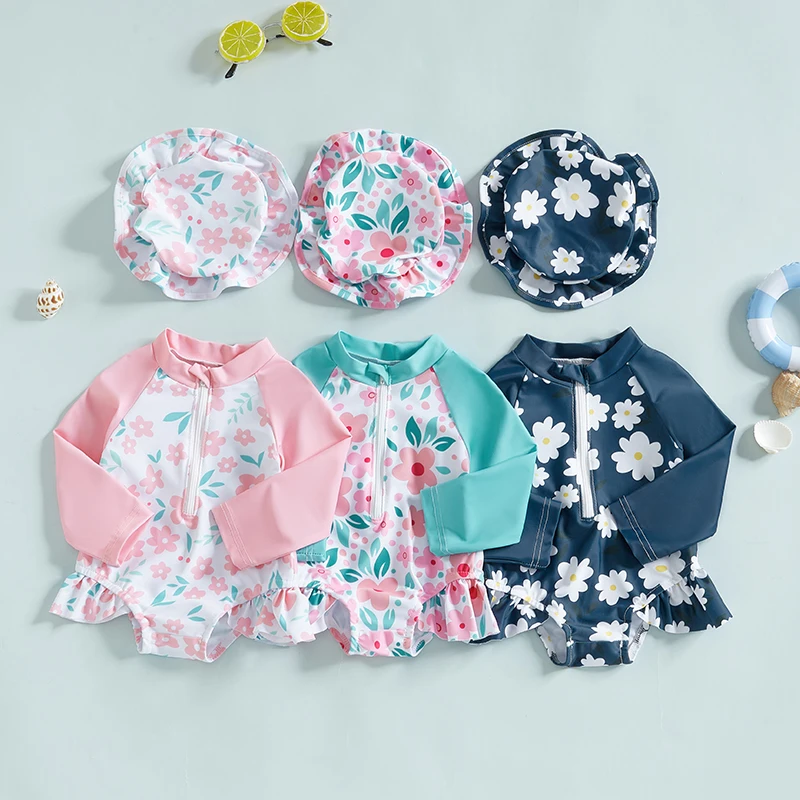 Toddler Infant Girls Rash Guard Swimsuit Rompers Long Sleeve Floral Print Baby Ruffle Bathing Suit Swimwear with Swim Cap
Toddler Infant Girls Rash Guard Swimsuit Rompers Long Sleeve Floral Print Baby Ruffle Bathing Suit Swimwear with Swim Cap