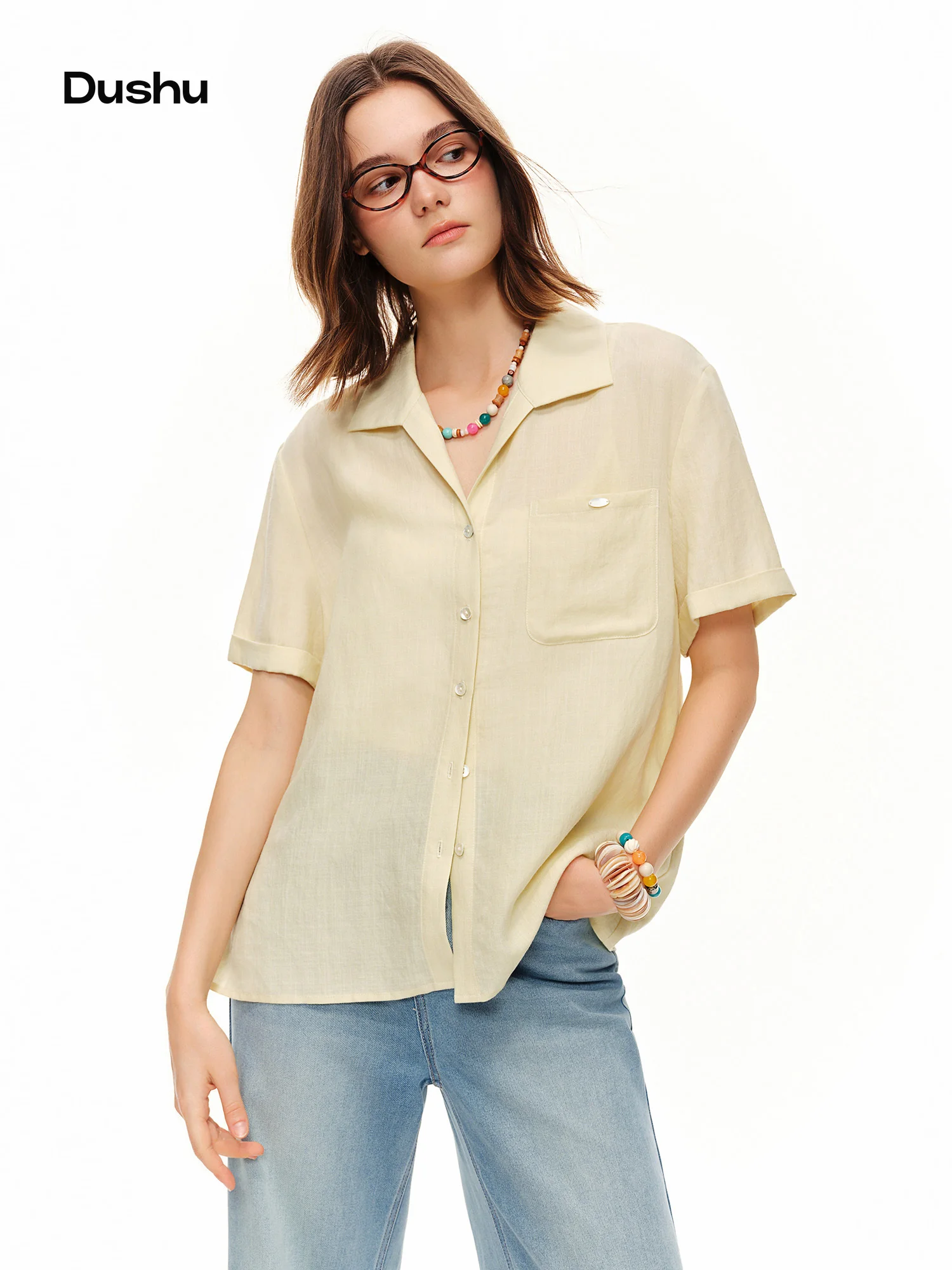 DUSHU Women's Ramie & Lyocell Blouse 2026 Summer New Loose Sun Protection Thin Short Sleeve Top with Natural Minimalist Style
DUSHU Women's Ramie & Lyocell Blouse 2026 Summer New Loose Sun Protection Thin Short Sleeve Top with Natural Minimalist Style