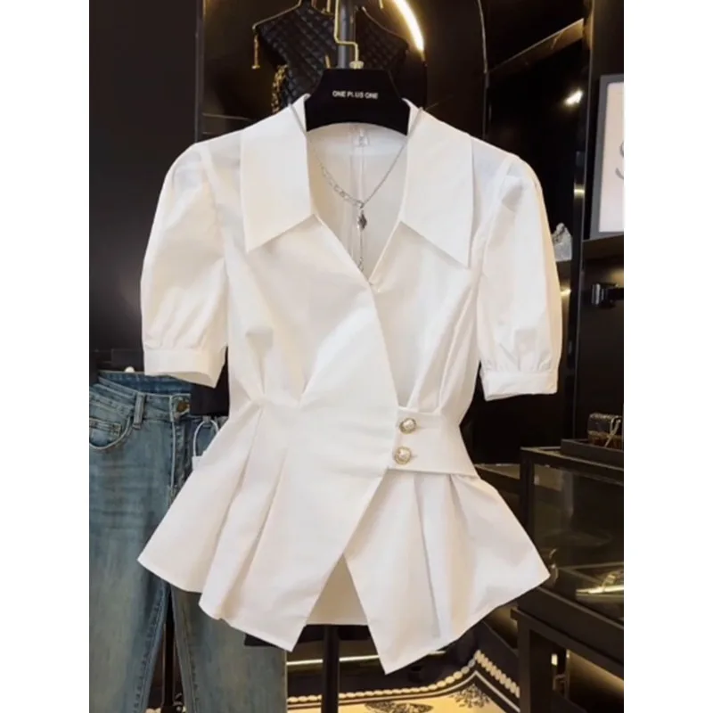 Women Summer Simplicity Office Lady Solid Color V-neck Short Sleeve Shirts Ladies Fashion Slim Appear Thin All-match Casual Tops
Women Summer Simplicity Office Lady Solid Color V-neck Short Sleeve Shirts Ladies Fashion Slim Appear Thin All-match Casual Tops