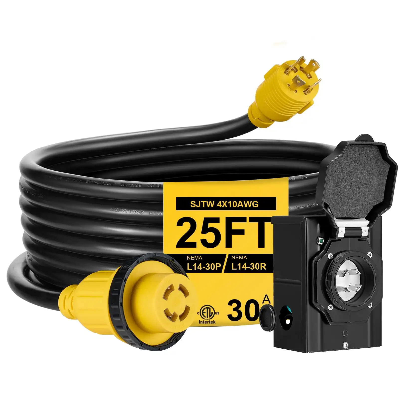 25FT 30 Amp Generator Cord with Pre-Drilled Power Inlet Box, Heavy Duty Generator Power Cord Home/RV Power Supply
25FT 30 Amp Generator Cord with Pre-Drilled Power Inlet Box, Heavy Duty Generator Power Cord Home/RV Power Supply
