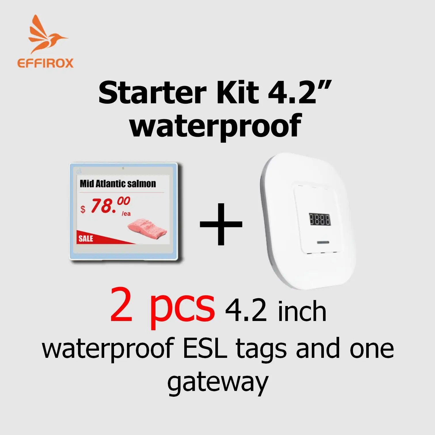 4.2 inch starter kit includes 2 waterproof digital labels and 1 gateway, effirox waterproof e ink display
4.2 inch starter kit includes 2 waterproof digital labels and 1 gateway, effirox waterproof e ink display