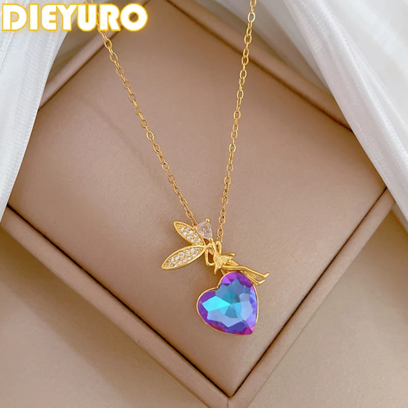 DIEYURO 316L Stainless Steel Angel Shine Heart Love Pendant Necklace For Women New Trend Clavicle Chain Jewelry Glamorous Gift
DIEYURO 316L Stainless Steel Angel Shine Heart Love Pendant Necklace For Women New Trend Clavicle Chain Jewelry Glamorous Gift