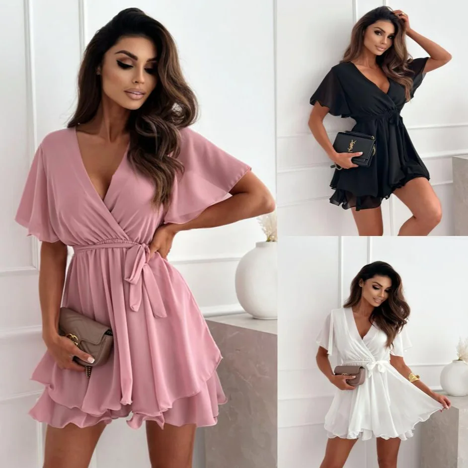 New Summer Women's Mini Skirt V-neck Pink Ruffle Sexy Vacation Fashion Black Party Sweet Dress
New Summer Women's Mini Skirt V-neck Pink Ruffle Sexy Vacation Fashion Black Party Sweet Dress