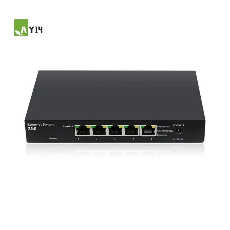 AY14 -5-Ports 2.5G Unmanaged Ethernet Switch Auto-Negotiation RJ45 Ports All Port Auto MDI/MDIX EU Plug