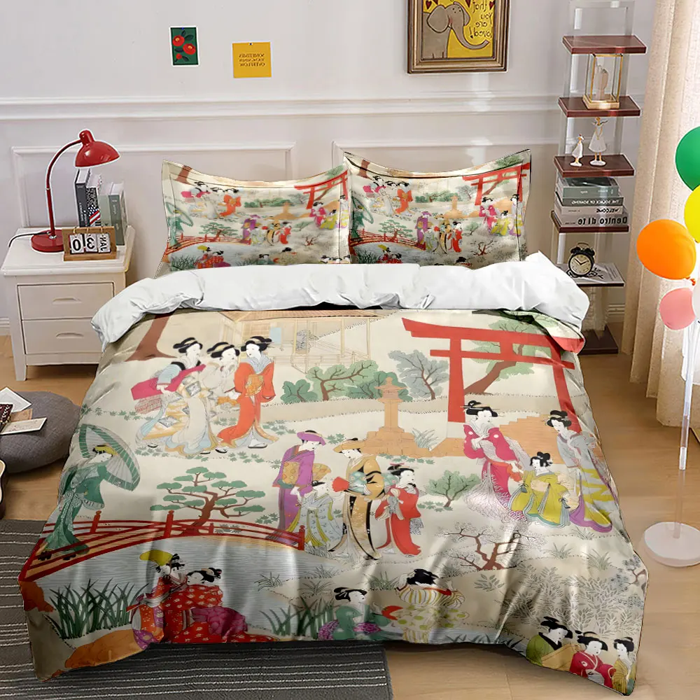 Elegant Japanese Garden Bedding Set 3pcs, Vintage Ukiyo-e Art Print Duvet Cover, Soft Cozy Bed Linens with Torii Gate Design
Elegant Japanese Garden Bedding Set 3pcs, Vintage Ukiyo-e Art Print Duvet Cover, Soft Cozy Bed Linens with Torii Gate Design