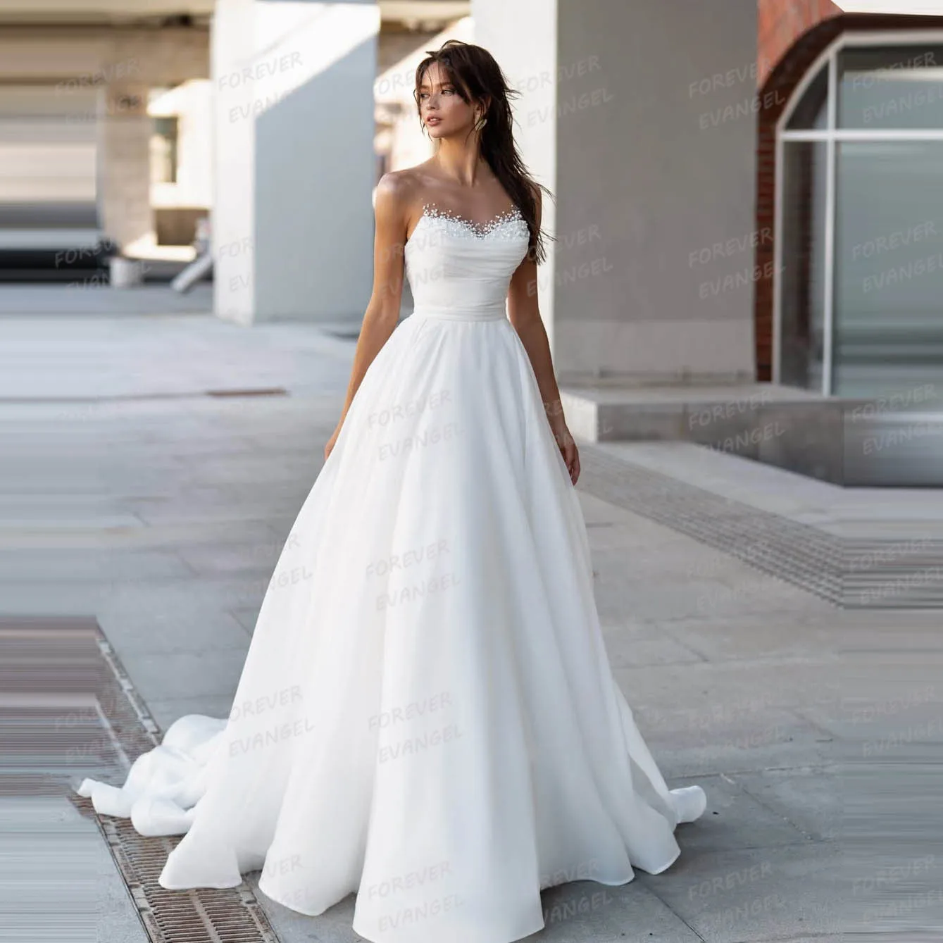 Simple Beads Wedding Dresses A Line Woman's Sexy Satin Sweetheart Sleeveless Bride Gowns Vestidos De Novia Customized Mariée 
Simple Beads Wedding Dresses A Line Woman's Sexy Satin Sweetheart Sleeveless Bride Gowns Vestidos De Novia Customized Mariée
