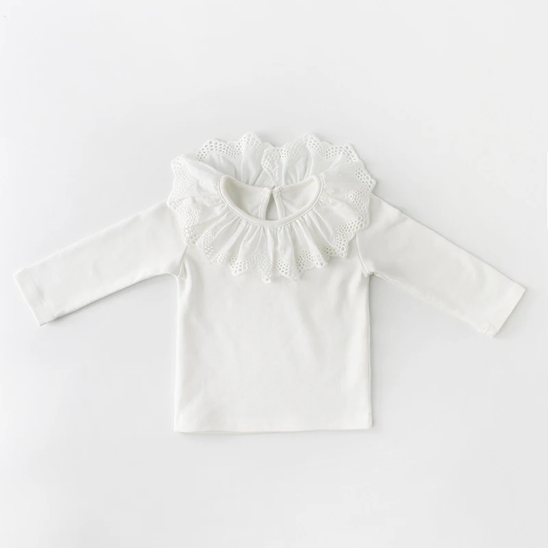 New autumn baby clothing, 0-3 year old girl long sleeved T-shirt with lace collar as the base, cotton matte top
New autumn baby clothing, 0-3 year old girl long sleeved T-shirt with lace collar as the base, cotton matte top