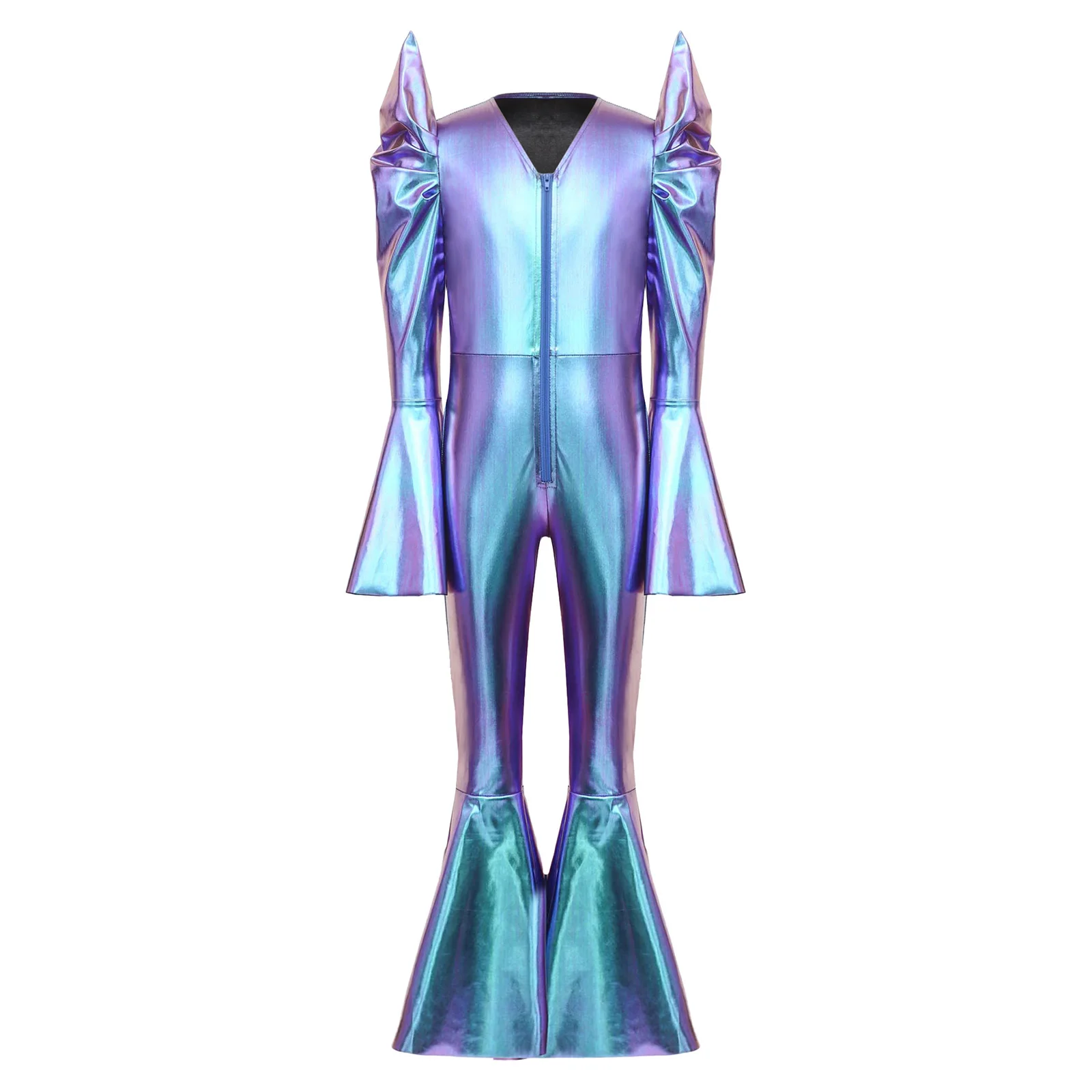 Kids Girls Metallic 70s Disco Jumpsuits Jazz Ballroom Dancewear Hippie Costumes Shiny Long Sleeves Front Zip Bell Bottom Romper
Kids Girls Metallic 70s Disco Jumpsuits Jazz Ballroom Dancewear Hippie Costumes Shiny Long Sleeves Front Zip Bell Bottom Romper