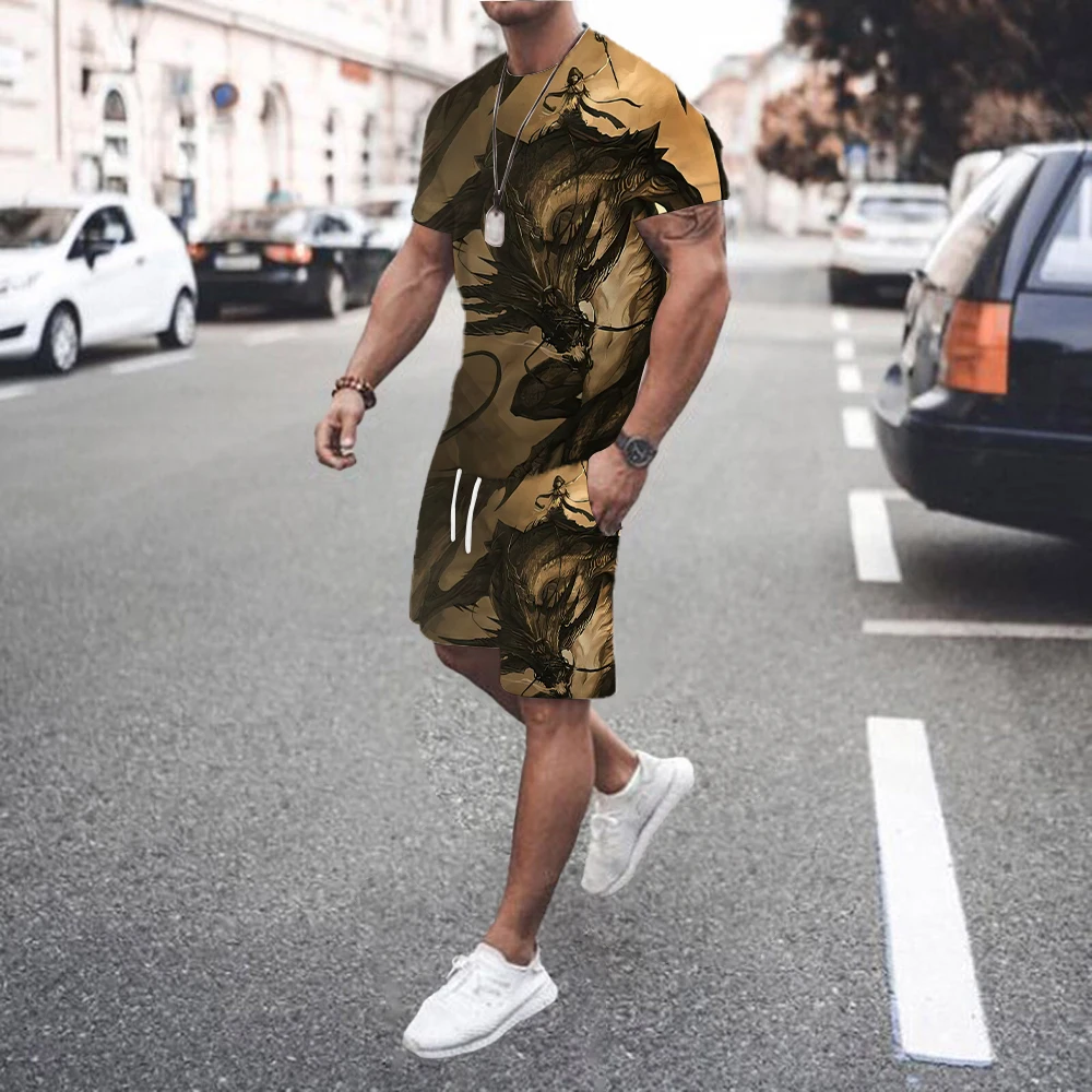 2024 Summer Fashion Two Piece Suit Men's Casual Pattern Printed Short sleeved T-shirt and Sports Shorts Set Sports Set Fitness
2024 Summer Fashion Two Piece Suit Men's Casual Pattern Printed Short sleeved T-shirt and Sports Shorts Set Sports Set Fitness