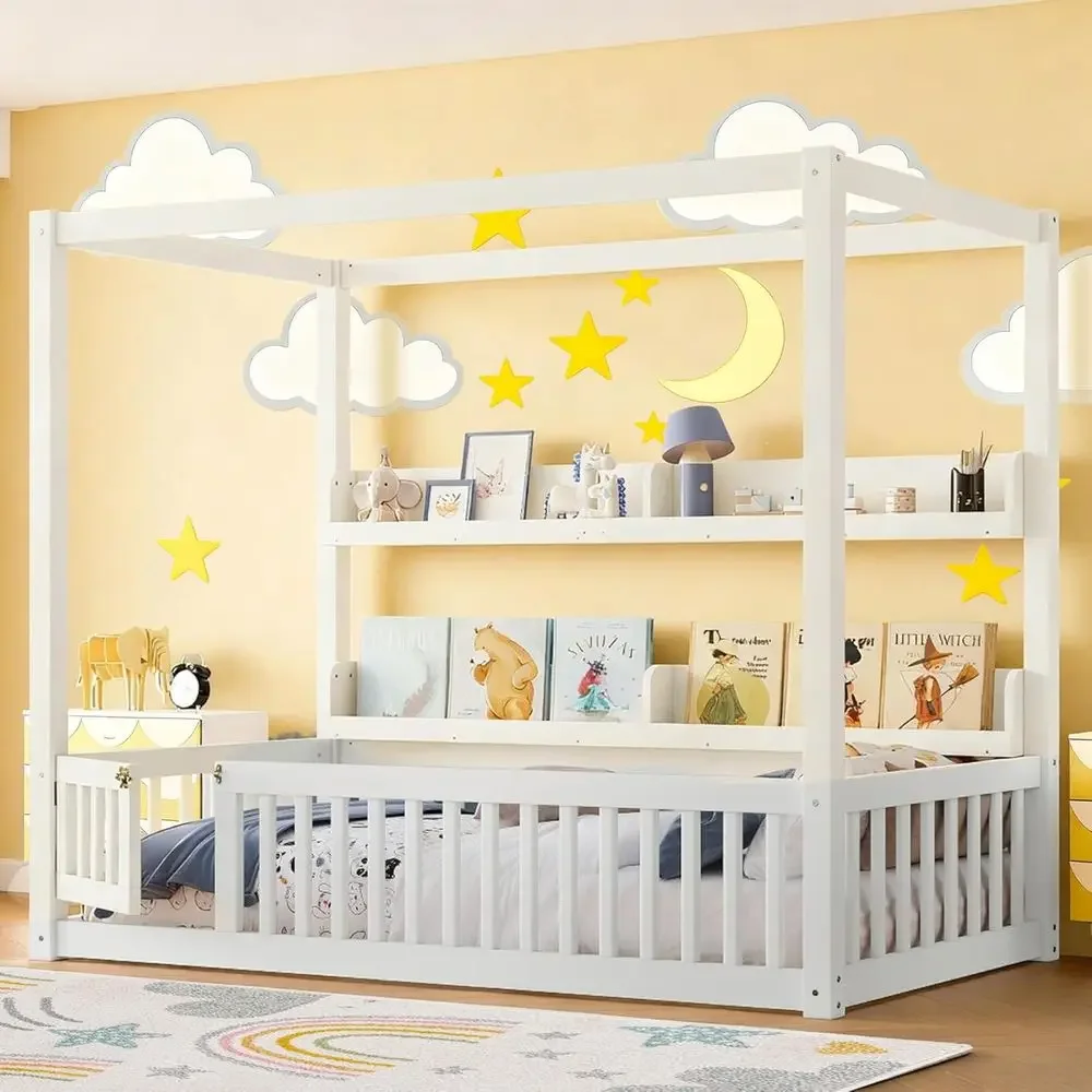 Twin Size Wooden Kids Floor Bed with Storage Shelves and Guardrails for Girls and Boys (White)
Twin Size Wooden Kids Floor Bed with Storage Shelves and Guardrails for Girls and Boys (White)