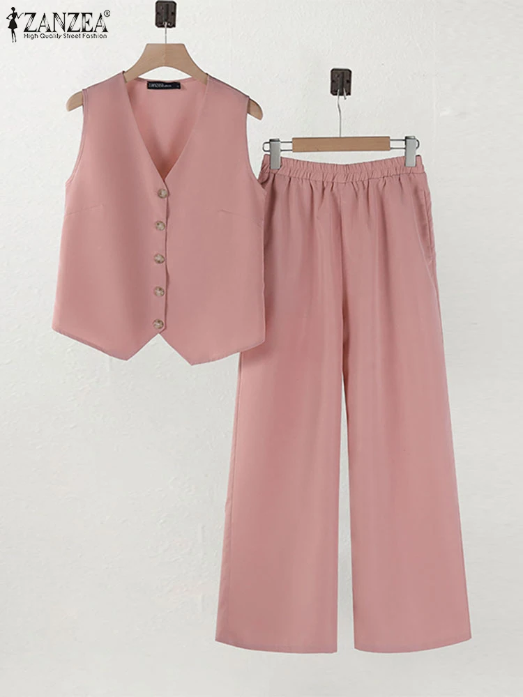 ZANZEA 2PCS Outfits Elegant Women OL Work Tracksuits Summer Pant Sets Sleeveless Tops Wide Leg Trousers Suits Solid Matching Set
ZANZEA 2PCS Outfits Elegant Women OL Work Tracksuits Summer Pant Sets Sleeveless Tops Wide Leg Trousers Suits Solid Matching Set