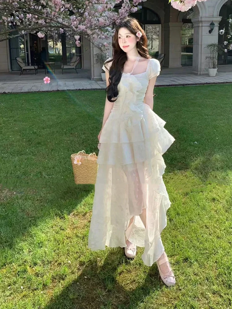 Summer Short Sleeve Asymmetrical Waist-Cinching Square Collar Dress Women's Design Sensation Slimming Holiday Style Long Dress
Summer Short Sleeve Asymmetrical Waist-Cinching Square Collar Dress Women's Design Sensation Slimming Holiday Style Long Dress