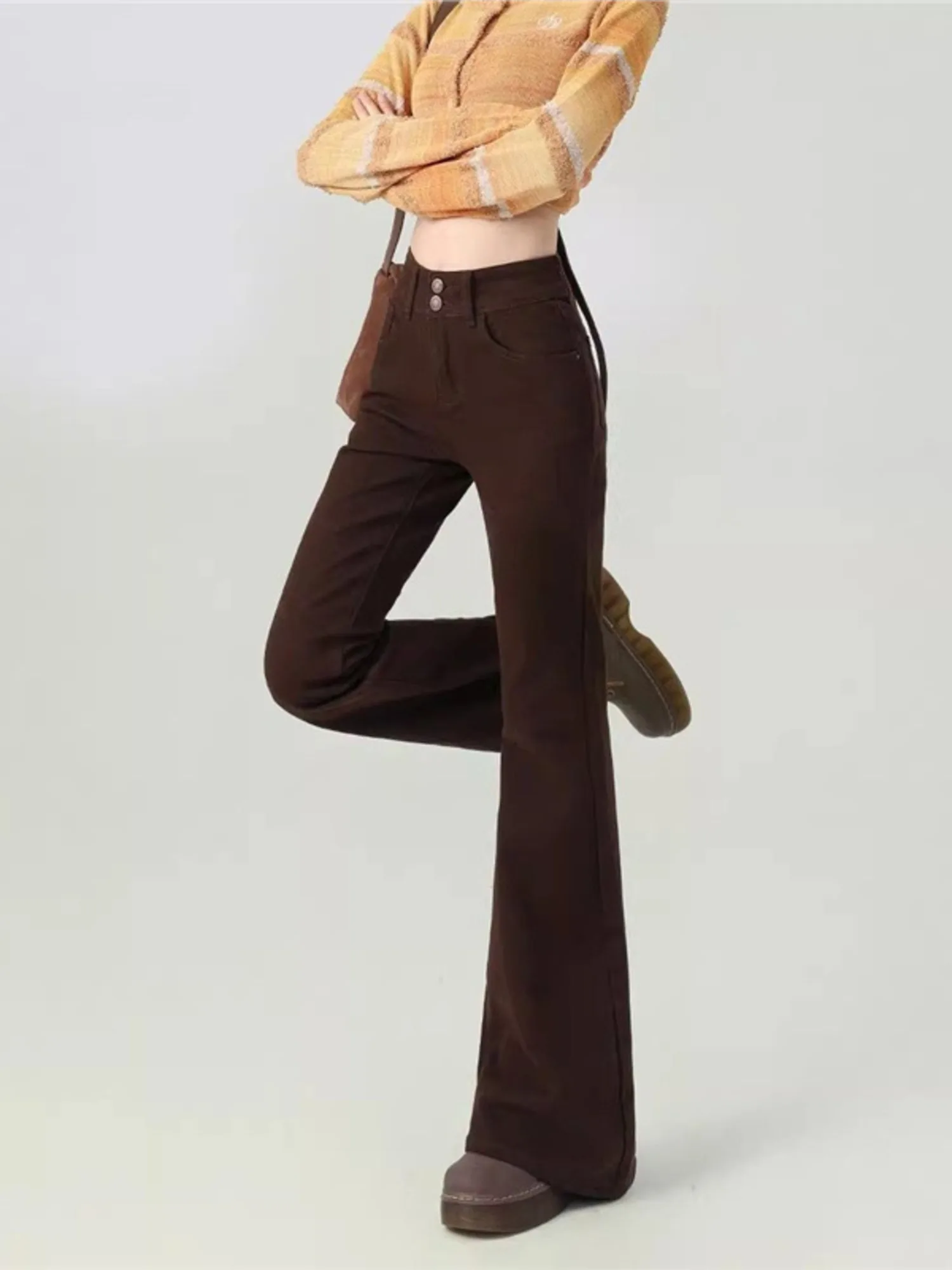 Women's High Waist Bootcut Jeans Dark Brown Flare Denim Pants Double Button Stretch Trousers
Women's High Waist Bootcut Jeans Dark Brown Flare Denim Pants Double Button Stretch Trousers