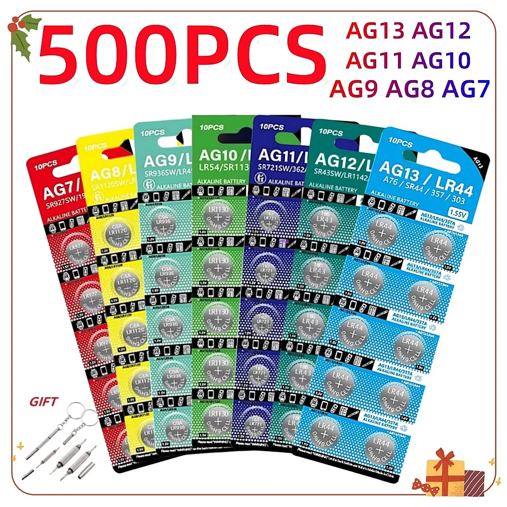 NEW 500PCS ag13 1.55V battery LR44 SR44 AG10 lr1130 AG7 AG8 AG9 AG10 AG11 AG12 Button Batteries LR41 LR44 AG13 Watch Batteries
NEW 500PCS ag13 1.55V battery LR44 SR44 AG10 lr1130 AG7 AG8 AG9 AG10 AG11 AG12 Button Batteries LR41 LR44 AG13 Watch Batteries