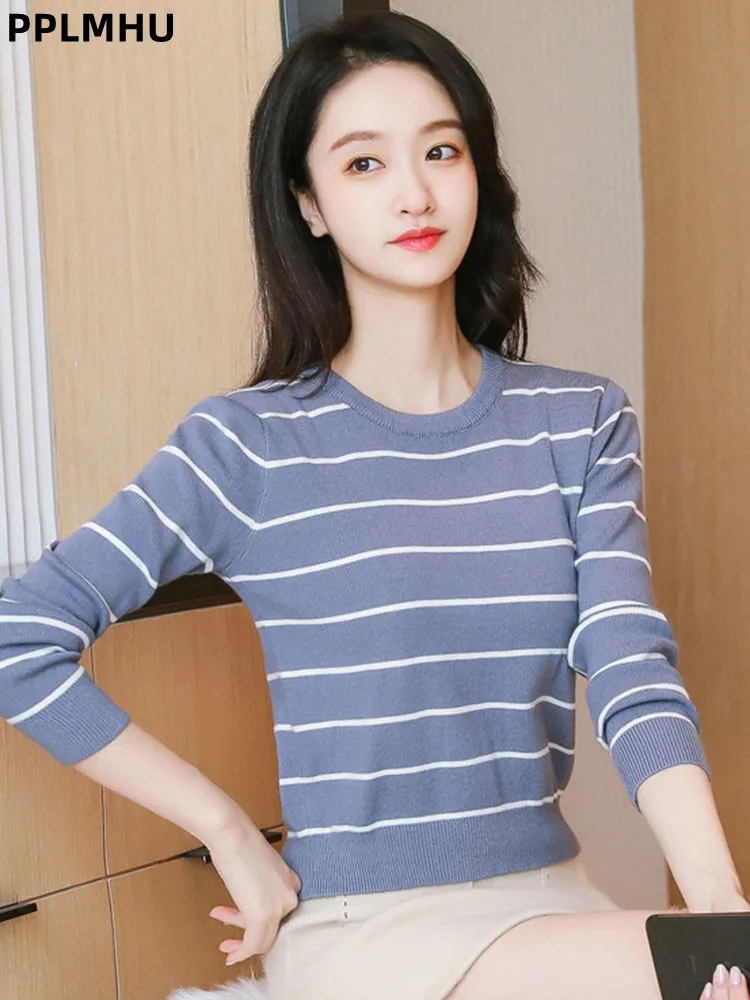 Striped O-neck Fashion Knitted Sweater Short Women's Casual Baggy Jumpers Thin Loose Soft Bottomed Top Knitwear Pullovers
Striped O-neck Fashion Knitted Sweater Short Women's Casual Baggy Jumpers Thin Loose Soft Bottomed Top Knitwear Pullovers
