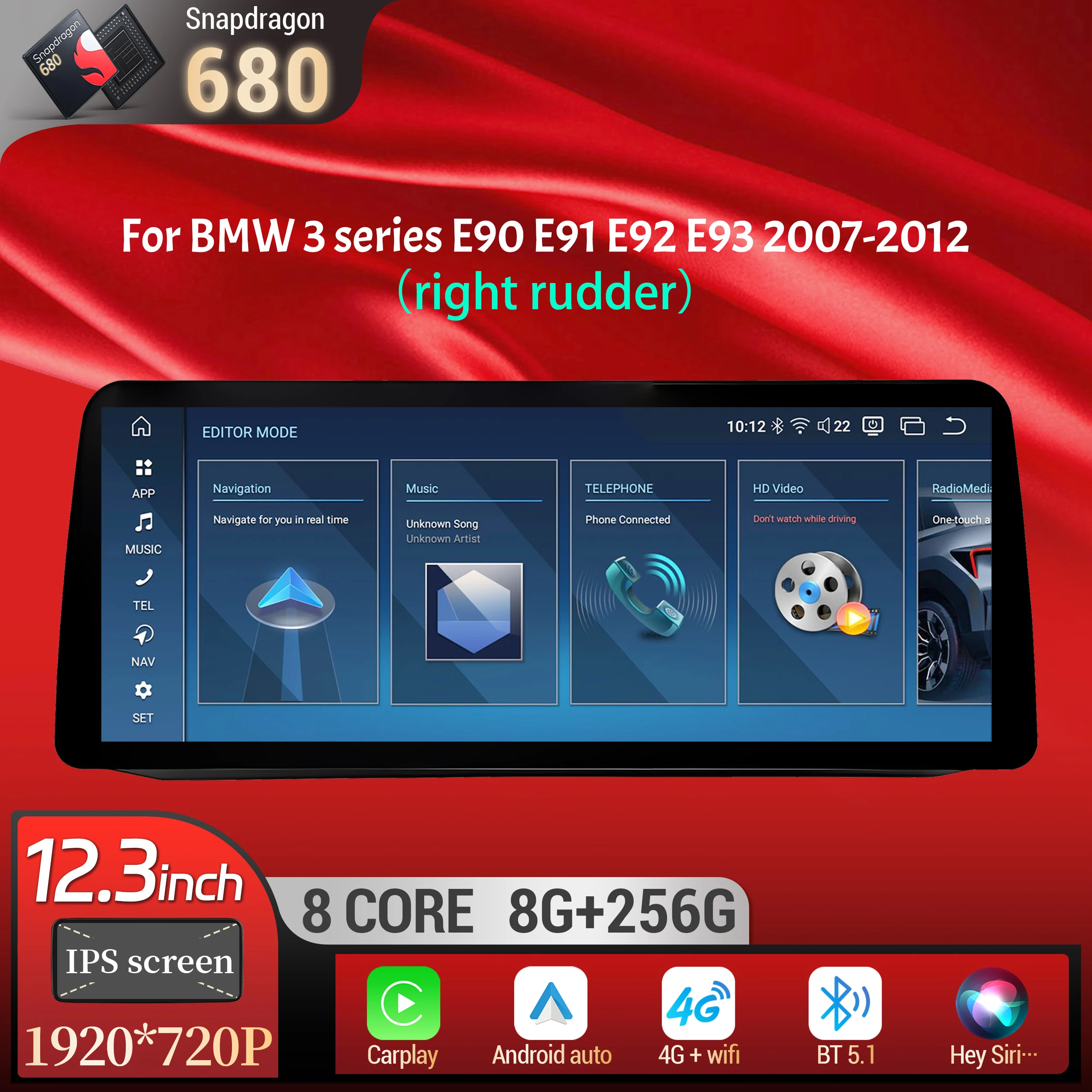12.3 inch Right Hand Drive Android 14 For BMW 3 series E90 E91 E92 E93 2007-2012 Car Radio Carplay Snapdragon 680 Touch Screen
12.3 inch Right Hand Drive Android 14 For BMW 3 series E90 E91 E92 E93 2007-2012 Car Radio Carplay Snapdragon 680 Touch Screen