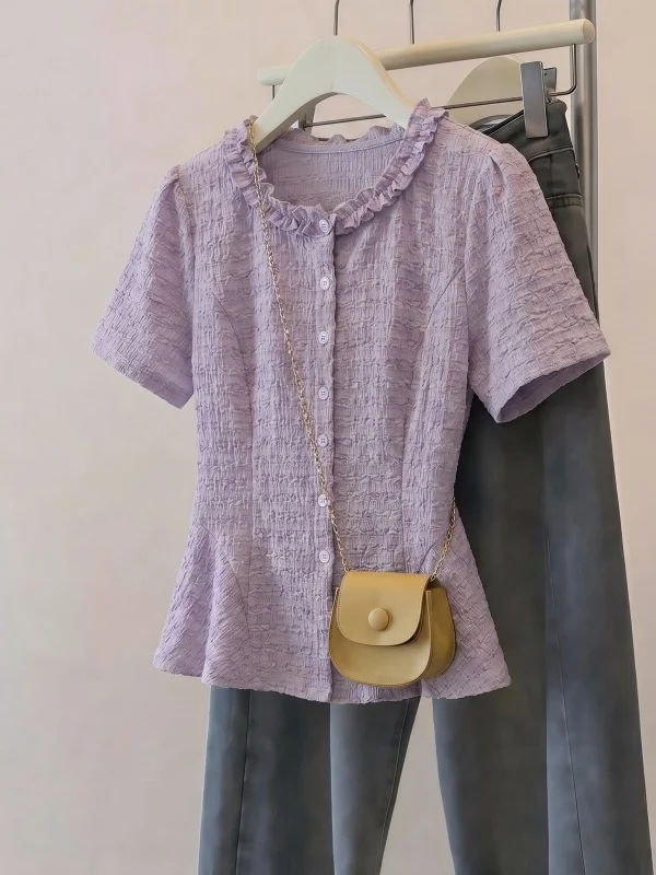 Purple Lace Shoulder Short Sleeve Women's Shirt Beautiful Korean Style Commute Fashion plus Size Fat MM Cute Top Summer New A...
Purple Lace Shoulder Short Sleeve Women's Shirt Beautiful Korean Style Commute Fashion plus Size Fat MM Cute Top Summer New A...