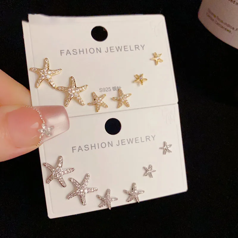 6 Pieces/set 925 Silver 14k gold plated Zircon starfish stud Earrings For Women party Vintage Animal Fine Jewelry Summer Beach
6 Pieces/set 925 Silver 14k gold plated Zircon starfish stud Earrings For Women party Vintage Animal Fine Jewelry Summer Beach