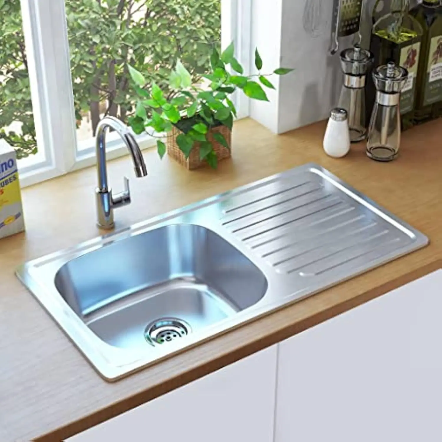 Kitchen Sink with Strainer and Trap Stainless Steel, Stainand Scratch Resistant Stainless Steel Kitchen Sink with Extended Drainb
Kitchen Sink with Strainer and Trap Stainless Steel, Stainand Scratch Resistant Stainless Steel Kitchen Sink with Extended Drainb