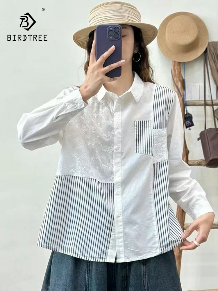 New 2025 Spring Cotton Long Sleeve Shirt, Women Lapel Embroidery Striped, Mori Girl Patchwork Versatile Loose Blouse T53512CC
New 2025 Spring Cotton Long Sleeve Shirt, Women Lapel Embroidery Striped, Mori Girl Patchwork Versatile Loose Blouse T53512CC
