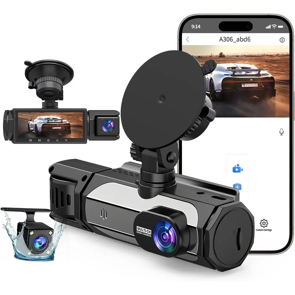 1080P 3-Channel Car DVR with Front, Rear, and Interior Cameras, 32GB Card, 5G WiFi, Loop Recording, Night Vision, HDR, G-Sensor,
1080P 3-Channel Car DVR with Front, Rear, and Interior Cameras, 32GB Card, 5G WiFi, Loop Recording, Night Vision, HDR, G-Sensor,