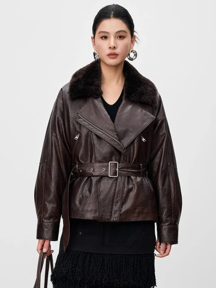 Natural Wool Collar Genuine Leather Goose Down Jackets for Women High-end Simple Short Winter Real Sheepskin Down Coat with Belt
Natural Wool Collar Genuine Leather Goose Down Jackets for Women High-end Simple Short Winter Real Sheepskin Down Coat with Belt