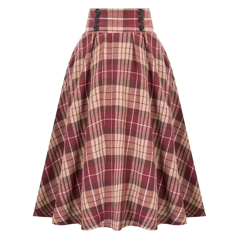 Women Skirt Vintage Plaid Printed Fashion Casual High Waist Skirt With Pockets French Slimming Waist A-Line Long Dress Skirt
Women Skirt Vintage Plaid Printed Fashion Casual High Waist Skirt With Pockets French Slimming Waist A-Line Long Dress Skirt