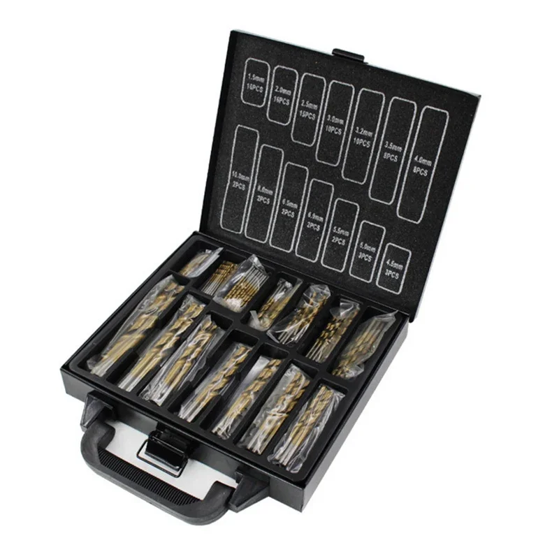 ALLSOME 99pcs 1.5mm - 10mm Titanium Coated Drill Bit Set High Speed Steel Manual Twist Drill Bits HT2386
ALLSOME 99pcs 1.5mm - 10mm Titanium Coated Drill Bit Set High Speed Steel Manual Twist Drill Bits HT2386