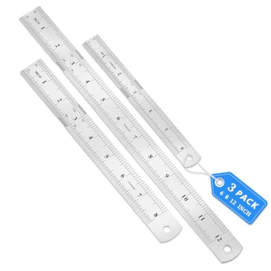 3 Pack Stainless Steel Ruler Set, 6, 8, 12 Inch Metal Rulers, Steel Rulers Metric Ruler, Easy to Read, mm, Sturdy and Durable S
3 Pack Stainless Steel Ruler Set, 6, 8, 12 Inch Metal Rulers, Steel Rulers Metric Ruler, Easy to Read, mm, Sturdy and Durable S