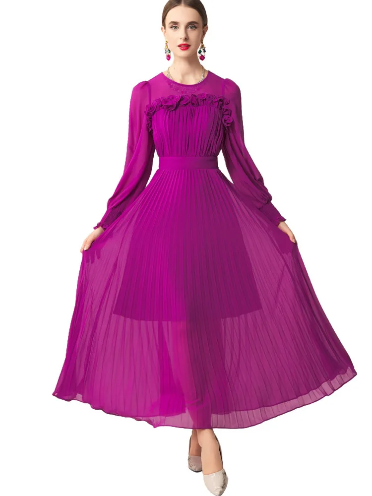 JUNLINNA Women Spring Autumn Dress O-Neck Long Sleeve Appliques Flowers Pleated Vestidos Elegant Lady Paty Holiday Expansion
JUNLINNA Women Spring Autumn Dress O-Neck Long Sleeve Appliques Flowers Pleated Vestidos Elegant Lady Paty Holiday Expansion