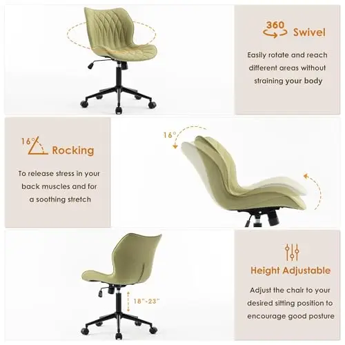 Avocado Green Upholstered Armless Task Chair With 360° Swivel, 16° Rocking, Height Adjustment 18-23, Faux Leather Office Seat
Avocado Green Upholstered Armless Task Chair With 360° Swivel, 16° Rocking, Height Adjustment 18-23, Faux Leather Office Seat