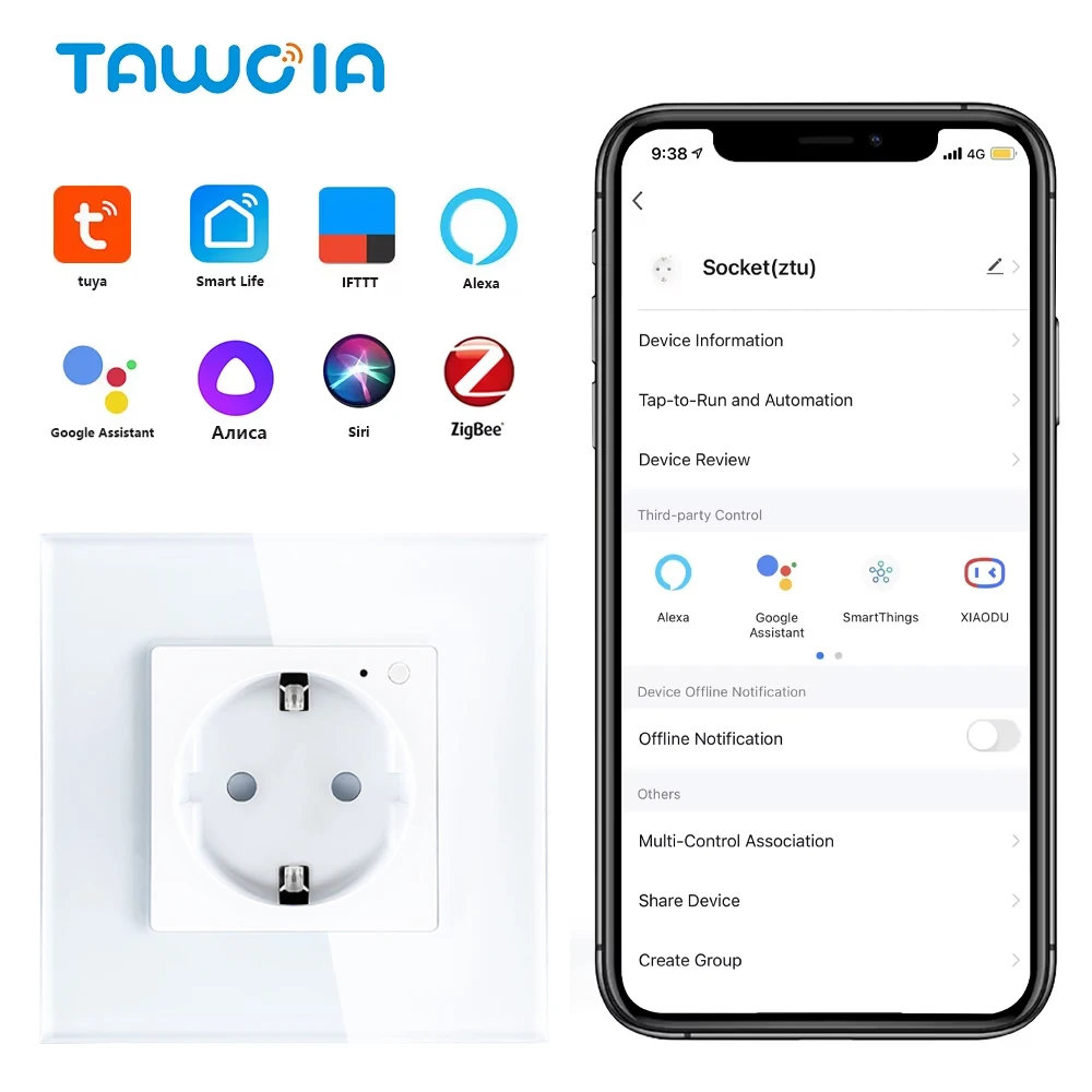 TAWOIA Zigbee Wall Socket EU Standard Crystal Glass Frame Power Socket Electrical Outlet Work With Alexa Tuya Google Home Yandex
TAWOIA Zigbee Wall Socket EU Standard Crystal Glass Frame Power Socket Electrical Outlet Work With Alexa Tuya Google Home Yandex