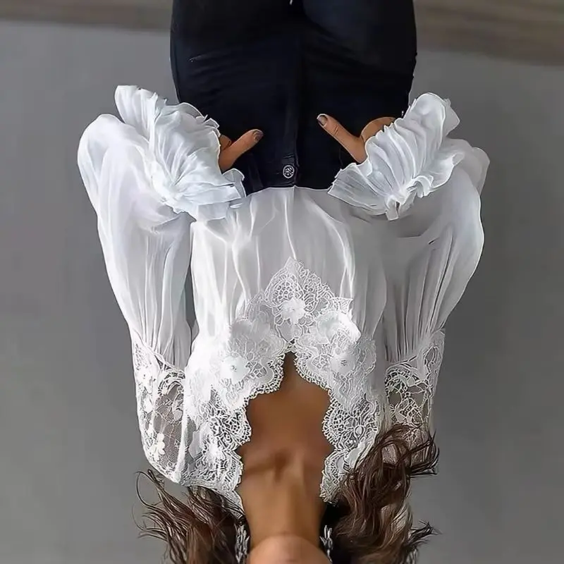 2026European and American Women's Clothing Lace Patchwork Puffed Sleeves Pleated Shirts Are Fashionable Elegant Women's Clothing
2026European and American Women's Clothing Lace Patchwork Puffed Sleeves Pleated Shirts Are Fashionable Elegant Women's Clothing
