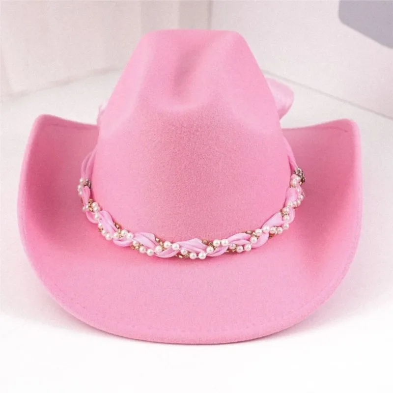 Sweet and spicy felt hat for warmth pearl woven women's top atmosphere
Sweet and spicy felt hat for warmth pearl woven women's top atmosphere