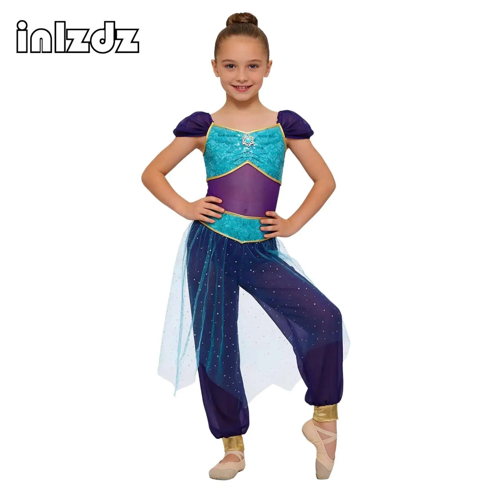 Girls Halloween Arabian Princess Cosplay Costumes Rhinestone Sequined Waist Tulle Overlay Festival Jumpsuit Belly Dance Rompers
Girls Halloween Arabian Princess Cosplay Costumes Rhinestone Sequined Waist Tulle Overlay Festival Jumpsuit Belly Dance Rompers